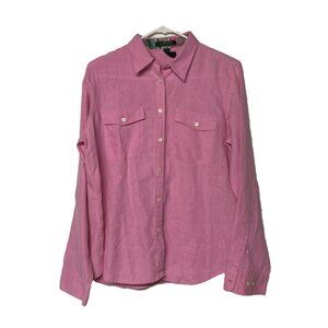 Lauren Ralph Lauren Women’s L Button Up Shirt Pink Linen Spring Casual